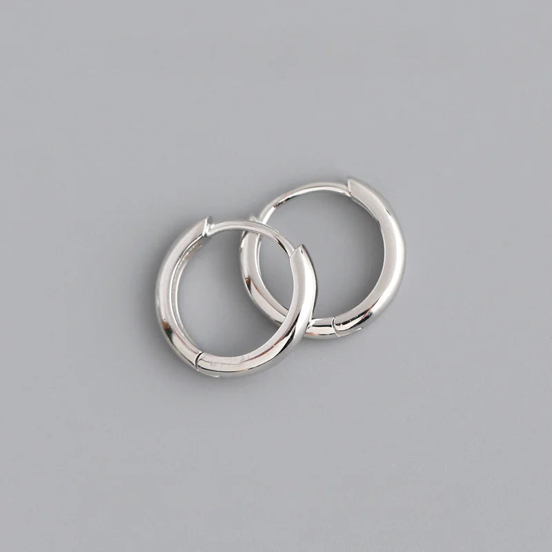 Men women 13mm White Gold Plated 925 Sterling Silver Post Small Huggie Hoop Earrings