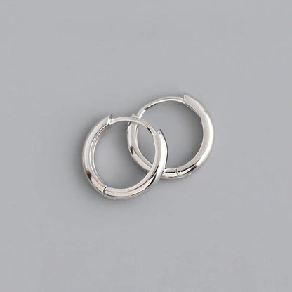 Men women 13mm White Gold Plated 925 Sterling Silver Post Small Huggie Hoop Earrings