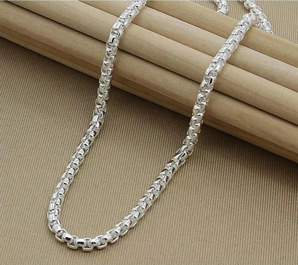 925 Sterling Silver 4mm Round Box Chain Necklace For Women Men 24 inch
