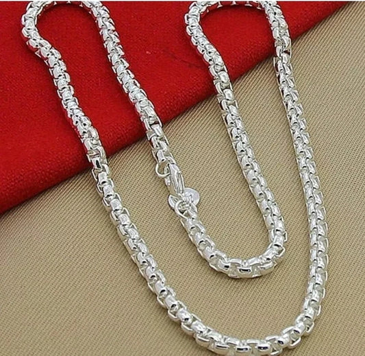 925 Sterling Silver 4mm Round Box Chain Necklace For Women Men 24 inch
