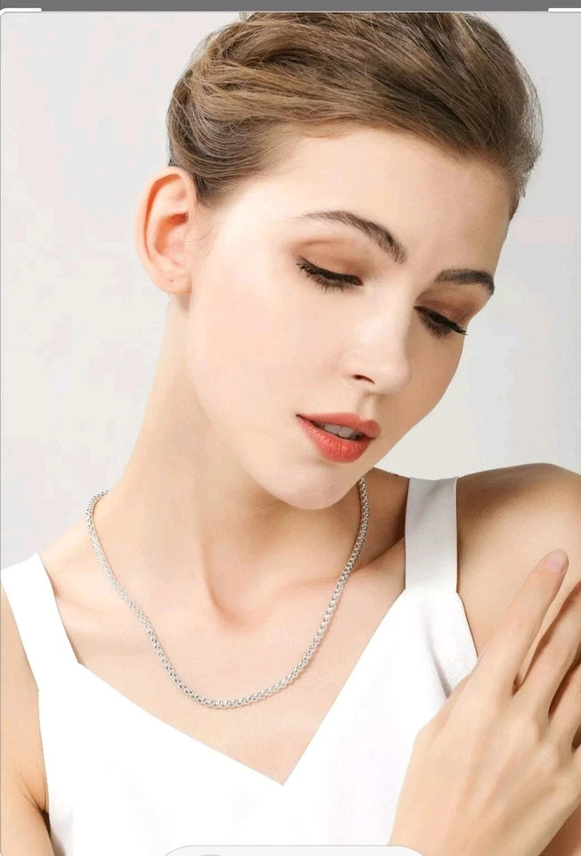 925 Sterling Silver 4mm Round Box Chain Necklace For Women Men 24 inch