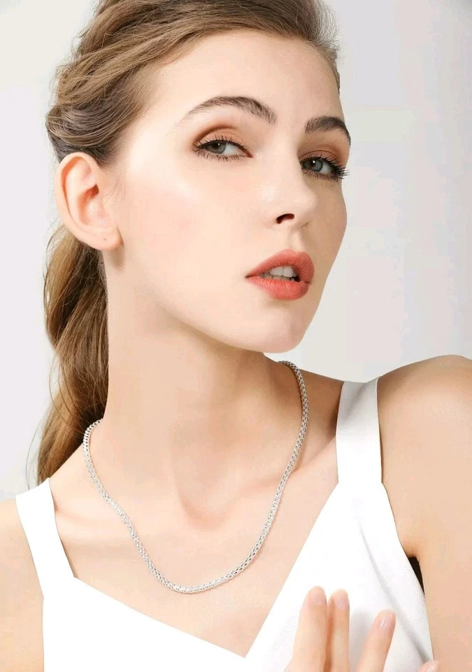 925 Sterling Silver 4mm Round Box Chain Necklace For Women Men 24 inch