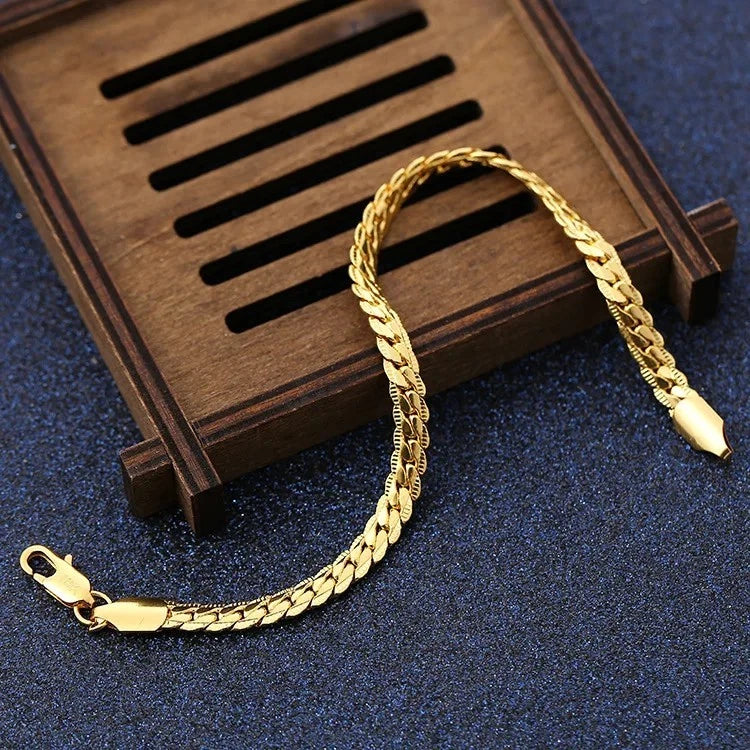 Mens Real 18k Gold Vermeil 5mm Hip Hop Miami Cuban Link Bracelet 925 silver 8" Length