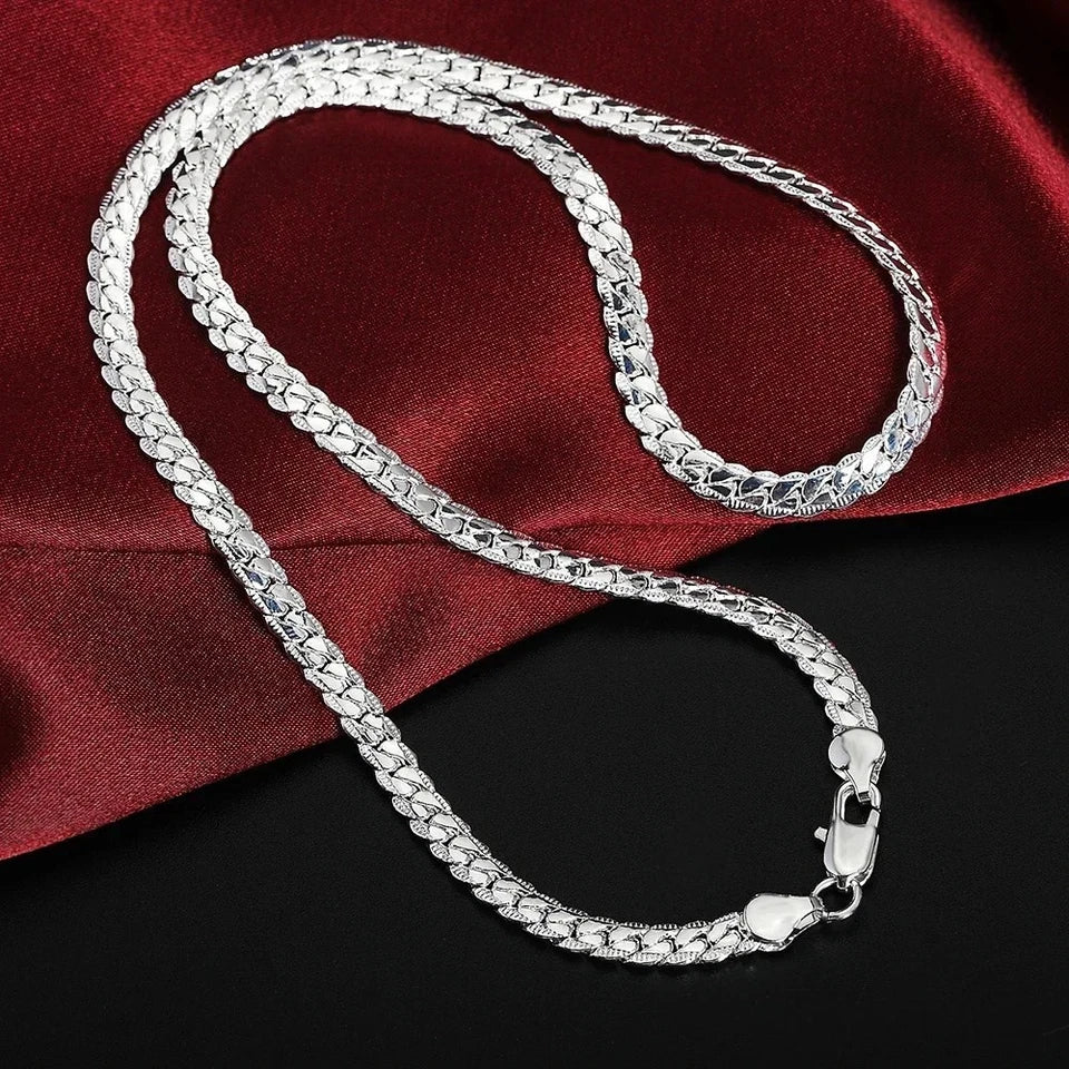 Mens Real Solid 925 Sterling Silver Stamp Chain 5mm Necklace Unisex Hip Hop 24"