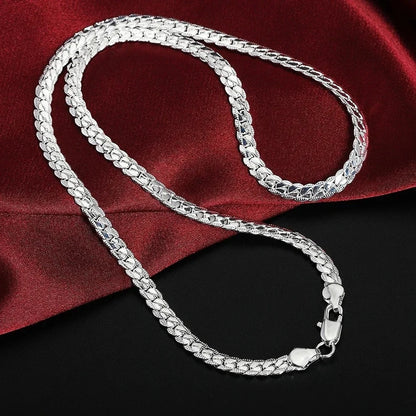 Mens Real Solid 925 Sterling Silver Stamp Chain 5mm Necklace Unisex Hip Hop 24"