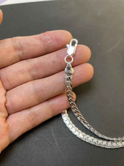 Mens Real Solid 925 Sterling Silver Stamp Chain 5mm Necklace Unisex Hip Hop 24"