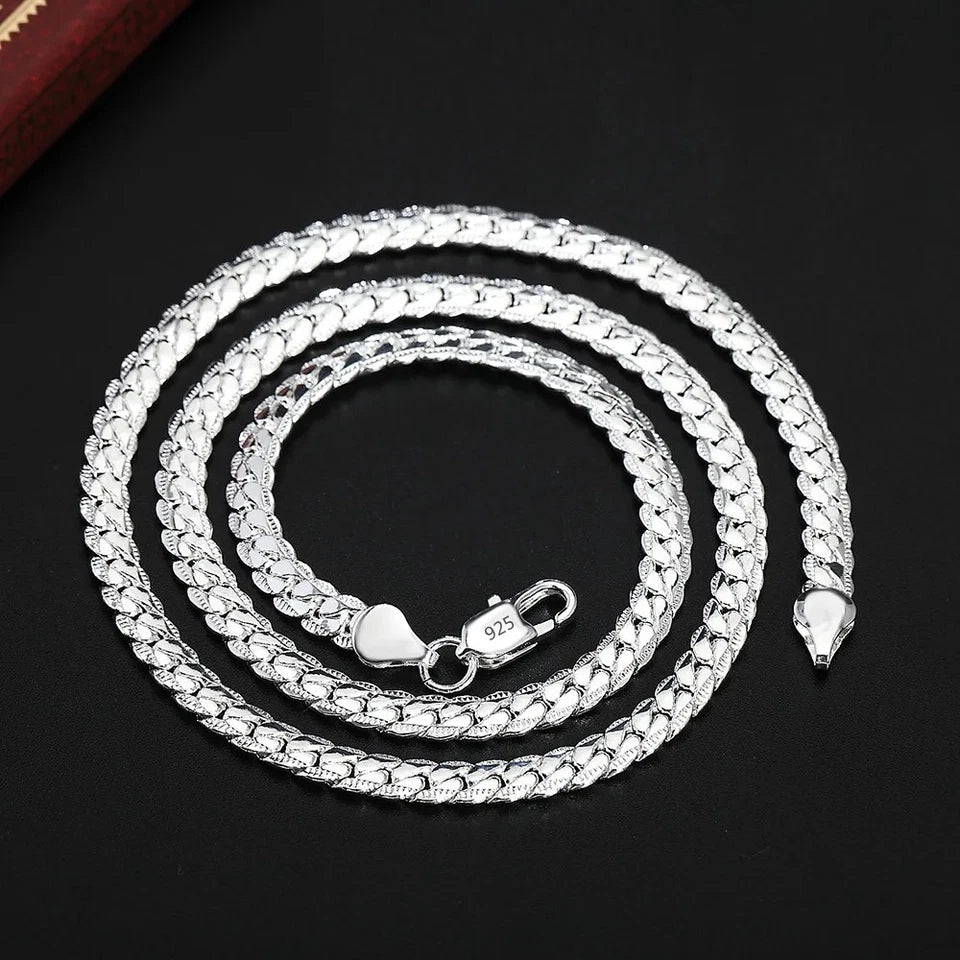 Mens Real Solid 925 Sterling Silver Stamp Chain 5mm Necklace Unisex Hip Hop 24"