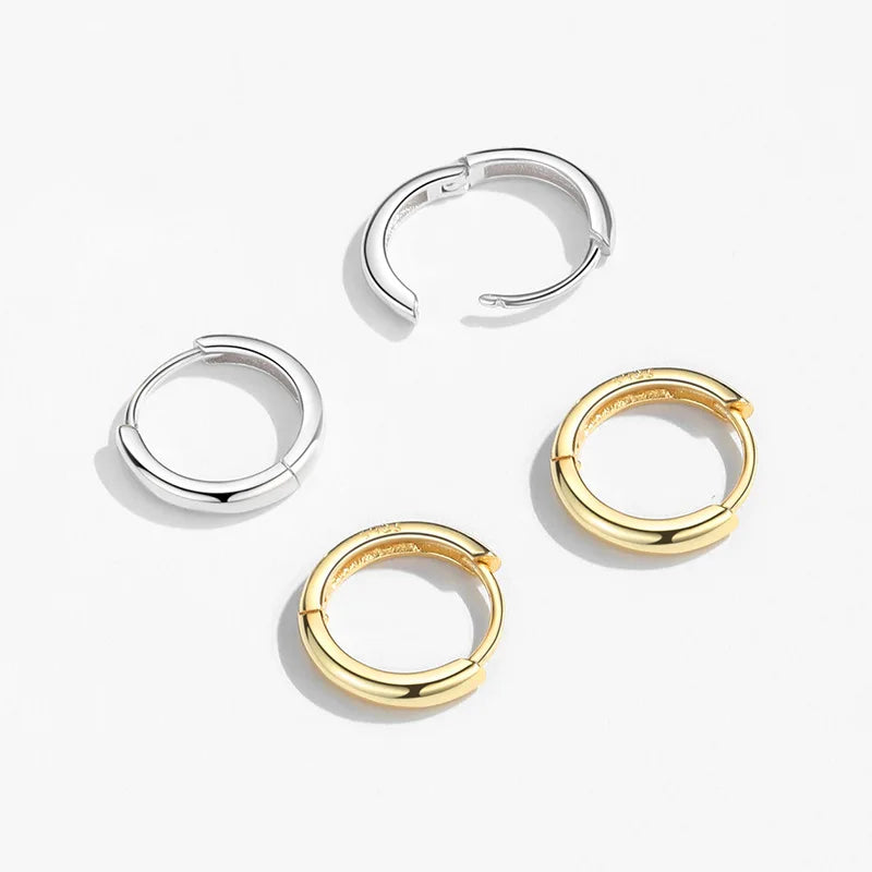 Men women 13mm White Gold Plated 925 Sterling Silver Post Small Huggie Hoop Earrings