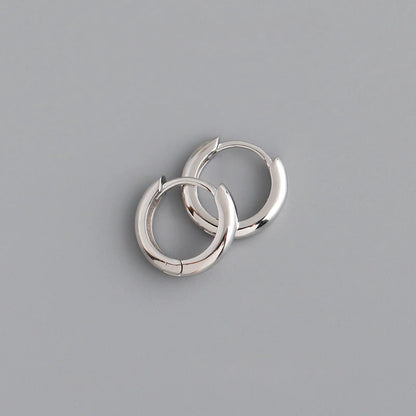 Men women 13mm White Gold Plated 925 Sterling Silver Post Small Huggie Hoop Earrings
