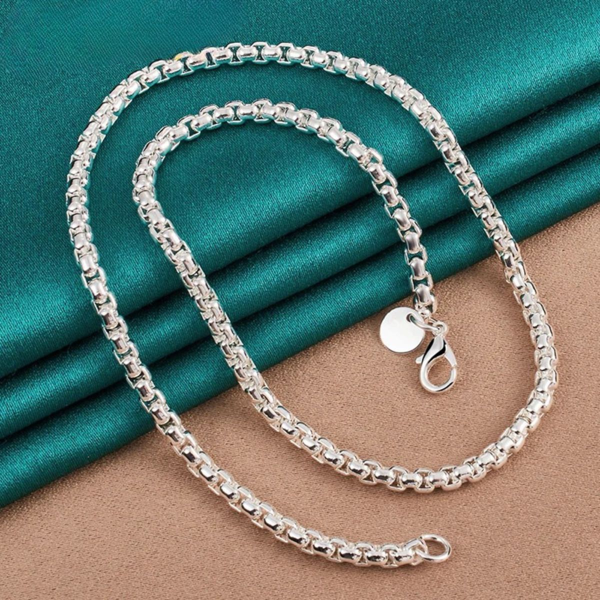 925 Sterling Silver 4mm Round Box Chain Necklace For Women Men 24 inch