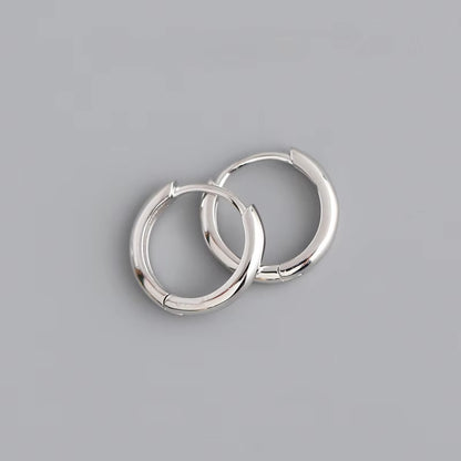 Men women 13mm White Gold Plated 925 Sterling Silver Post Small Huggie Hoop Earrings